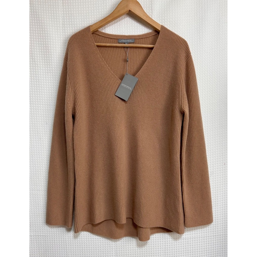 NWT Neiman Marcus 100% Cashmere Camel Women's size XL Ribbed Sweater a - Picture 8 of 9